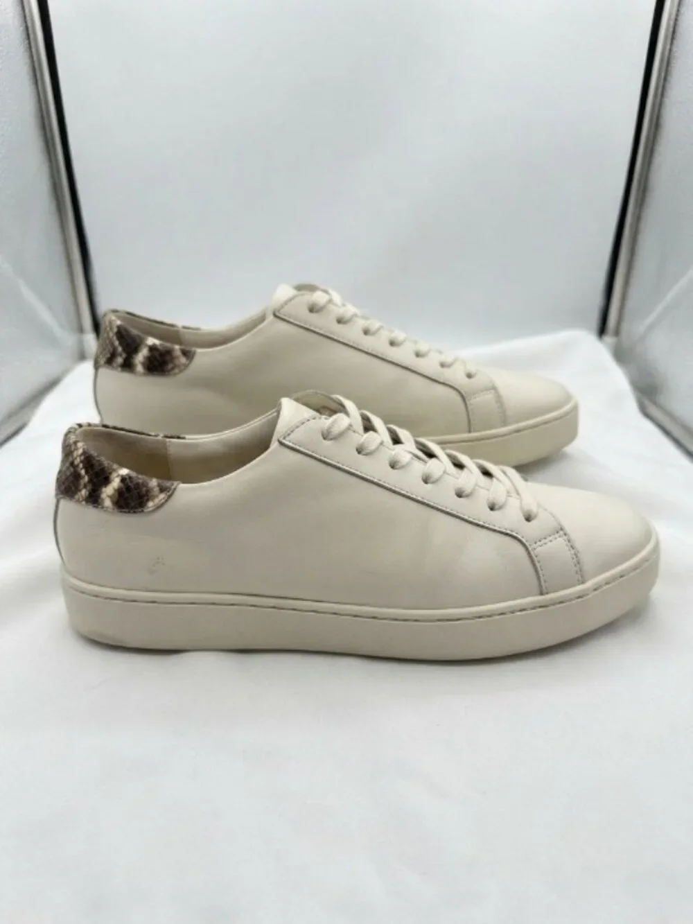 Tory Burch Leigh Logo Sneakers White Leather Snake Trim Designer Low-Top